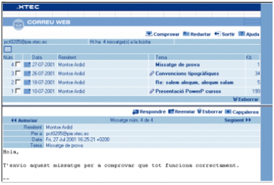 Aspecte que mostra el CorreuWeb