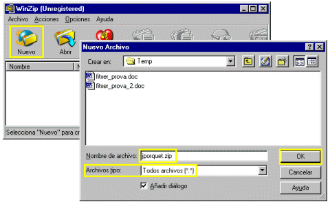 Finestra del WinZip Classic