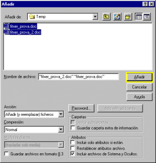 Finestra Add del WinZip