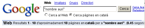 nombre auri al Google amb cometes