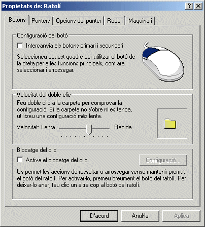Finestra de les Propietats del Ratolí: Botons