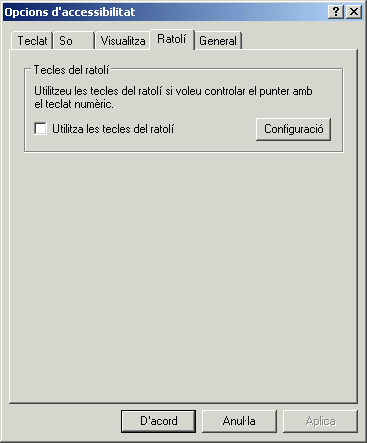 Finestra d'Opcions d'accessibilitat: Ratolí