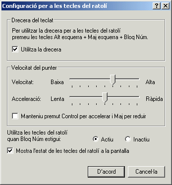 Finestra de Configuració per a les tecles del ratolí