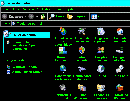 Finstra del Tauler de control configurat amb Alt Contrast