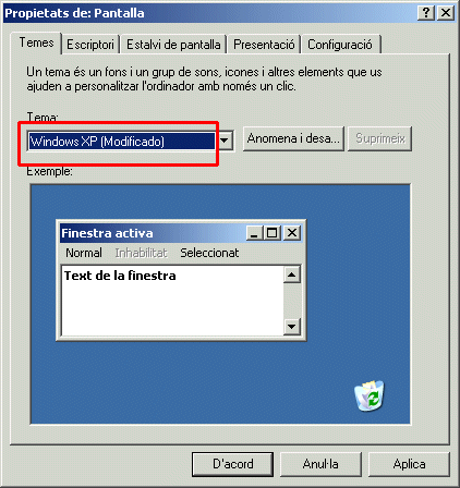 Finestra de Propietats de Pantalla/ Temes/ Tema XP (Modificado)