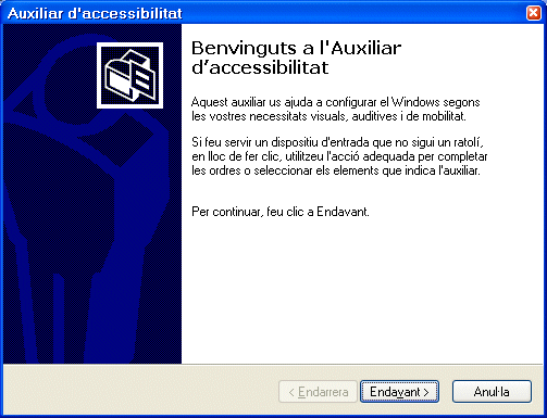 Finestra de Benvinguda de l'auxiliar d'accessibilitat