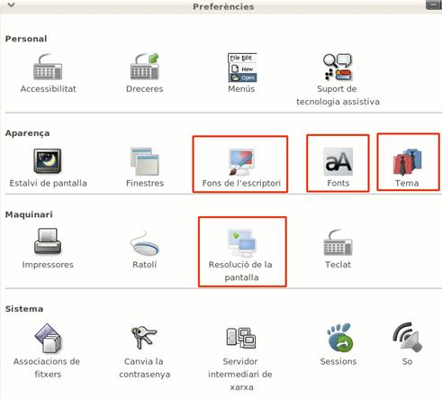 Configuració de la PANTALLA
