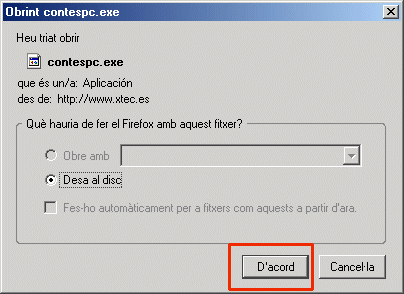 Finestra de descarrega del fitxer contespc