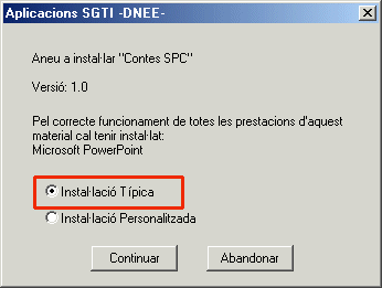 Finestra d'instal·lació