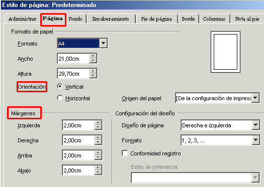 Finsetra configuaració pàgina