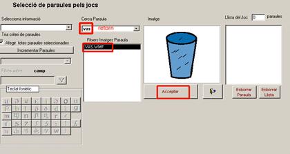 Finestra saelecció paraules de joc