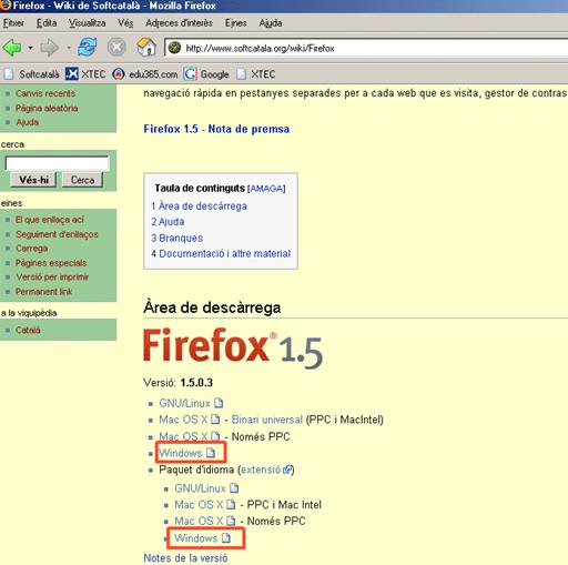 Web del softcatalà: descarrega del Firefox