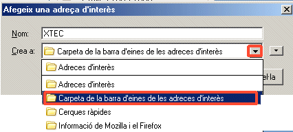 carpeta de la barra d’eines de les adreces d’interès: