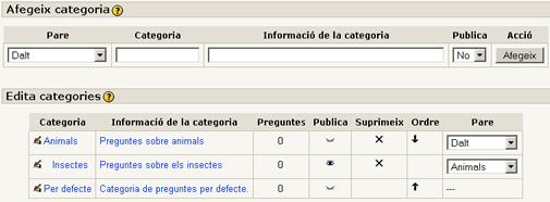 Qüestionaris: edició de categories Qüestionaris: edició de categories