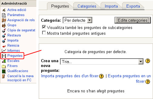Qüestionaris: edició de categories Qüestionaris: edició de categories