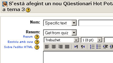 Com crear una activitat HotPotatoes: els paràmetres inicials Com crear una activitat HotPotatoes: els paràmetres inicials