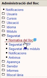 Menú d'Administració Menú d'Administració