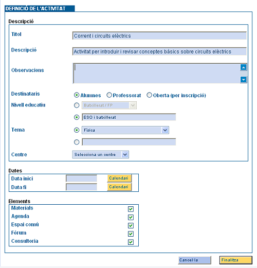 efinició de l'activitat