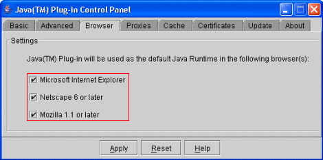 tauler de control de l'intèrpret Java
