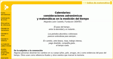 Calendarios:consideraciones astronmicas y matemticas en la medicin del tiempo