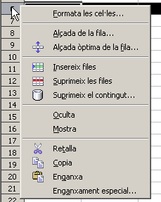 Opcions de fila Opcions de fila