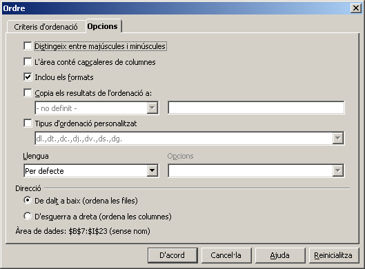 Opcions addicionals d’ordenació Opcions addicionals d’ordenació