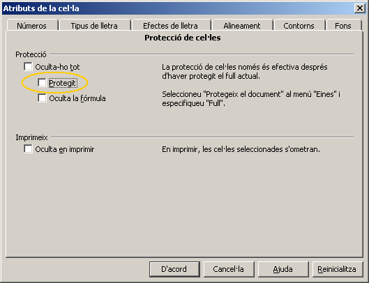 Desprotegir cel·les Desprotegir cel·les