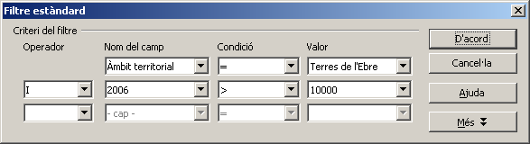 Filtre estàndard amb dues condicions Filtre estàndard amb dues condicions